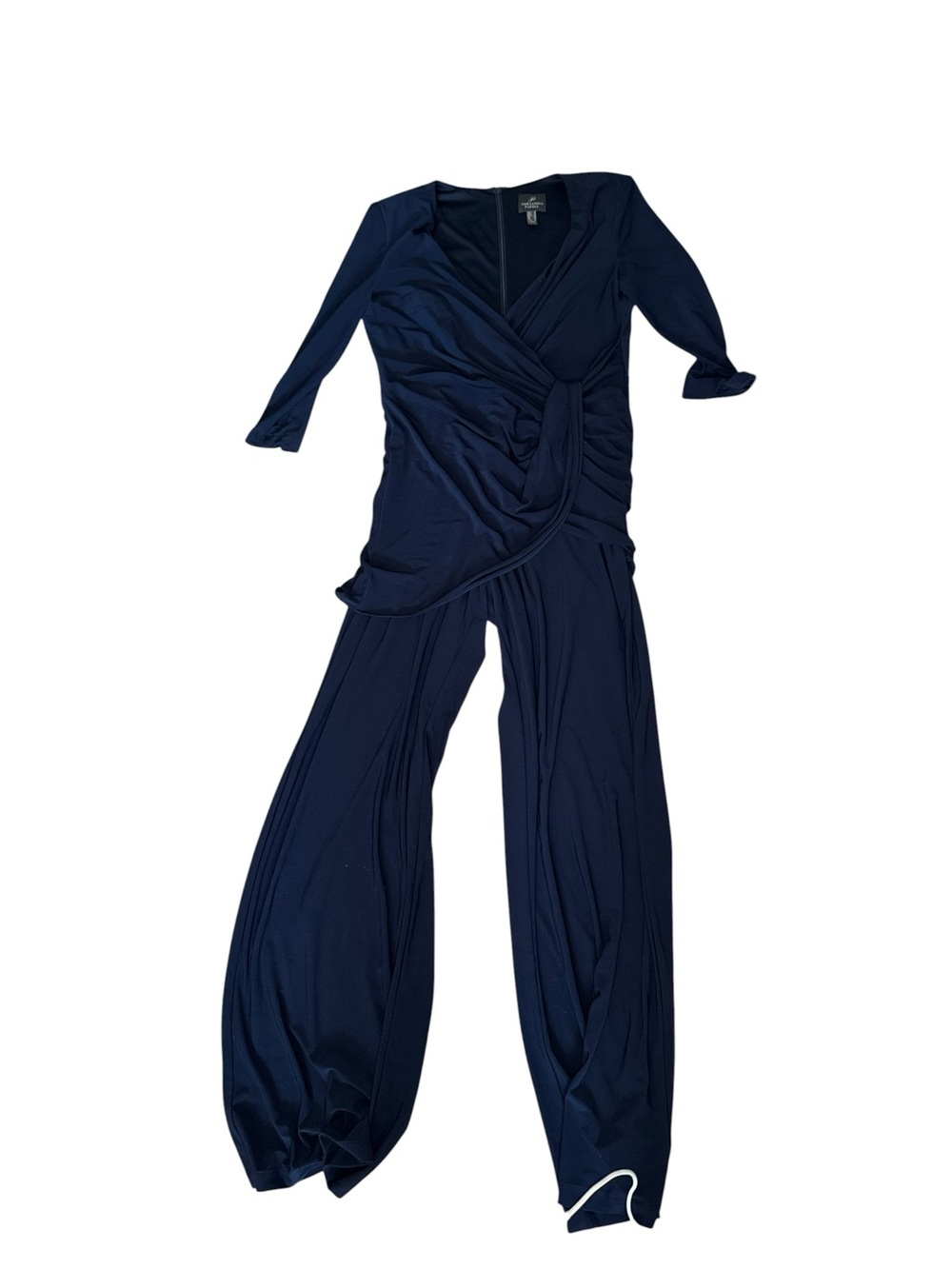 Adrianna Papell Navy Wrap-Front Wide-Leg Jumpsuit - Picture 3 of 5